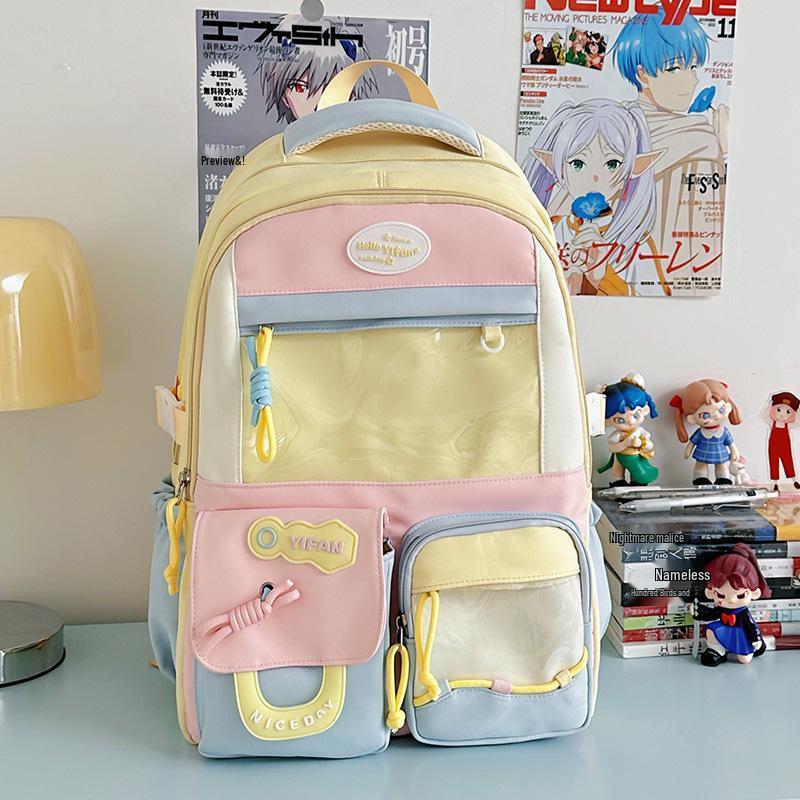 Kolorowy damski plecak szkolny Ita: Uroczy, Przestronny, Przezroczysty Plecak na Odznaki