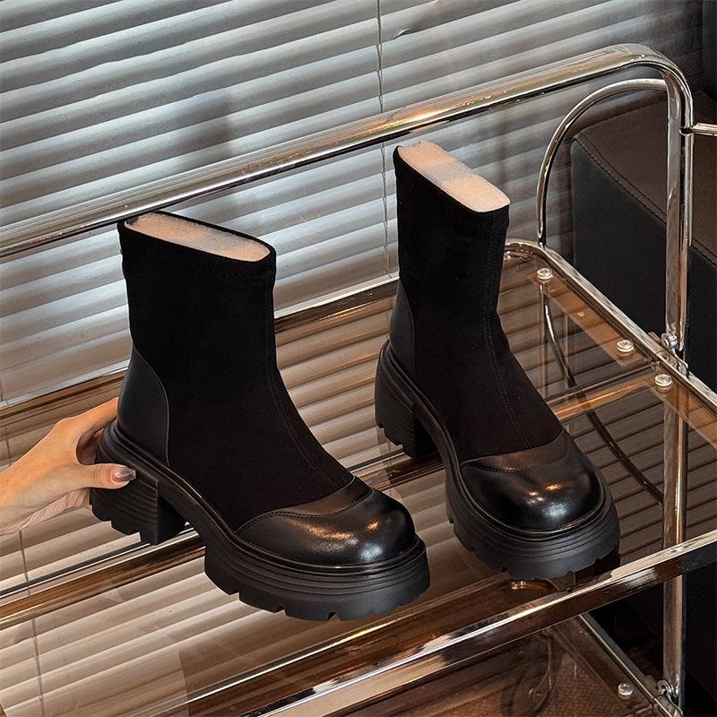 Retro short Martin boots women's 2025 autumn and winter new British style small man heightened zipper thick heel short boots