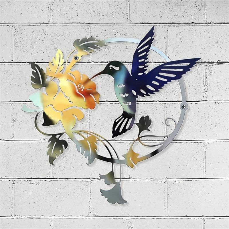 Floral Iron Art Bird Pattern Wall Decoration Round Panel Living Ornaments Room