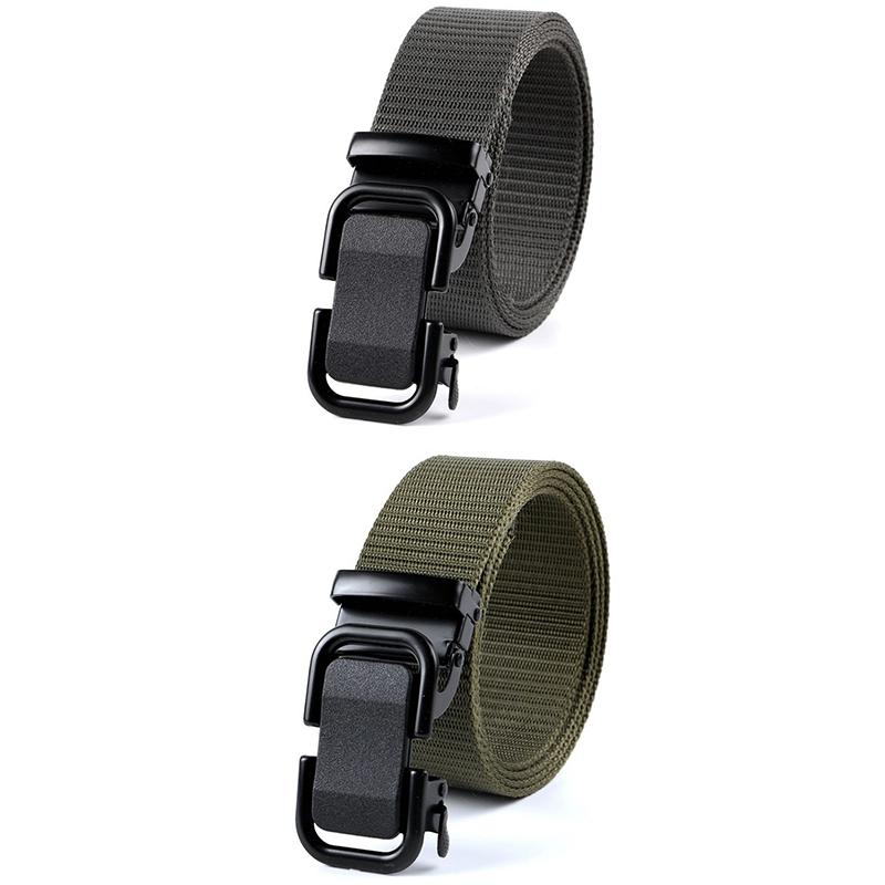 Men'S Belt Automatic Metal Buckle Imitation Nylon Webbing Outdoor Work Belt Toothless Automatic Buckle Casual Sports Canvas Belt