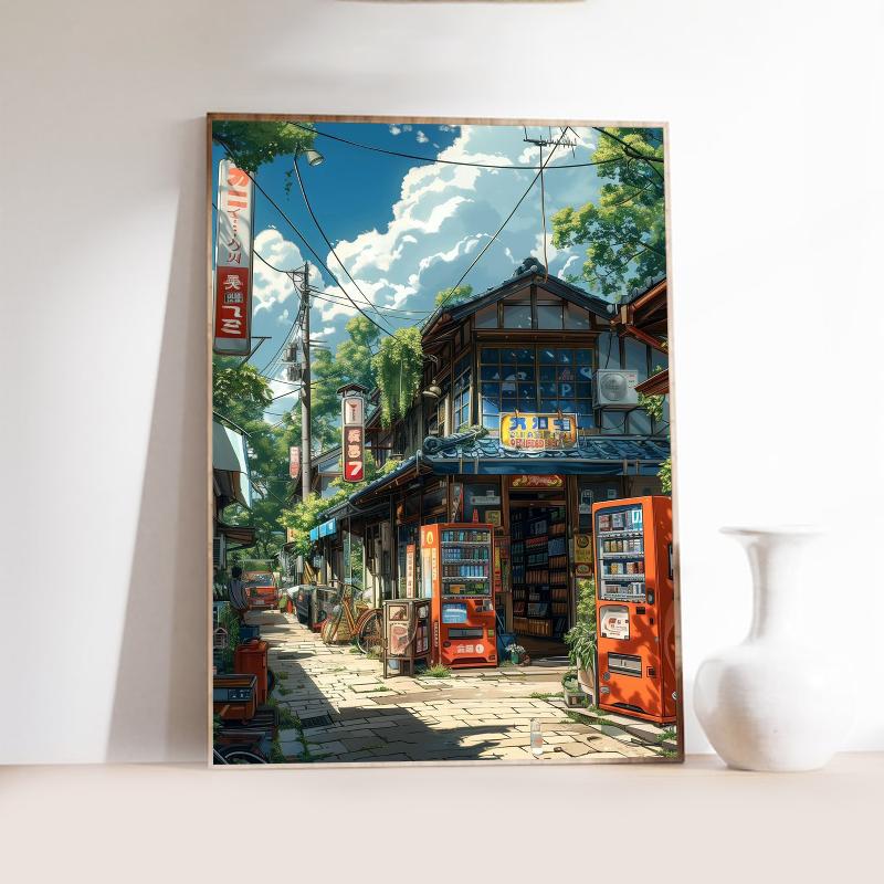 Manga Style Japanese Street Landscape Canvas Prints Night Hut Wall Art Posters for Living Room Coffee House Bar Home Decor Gifts