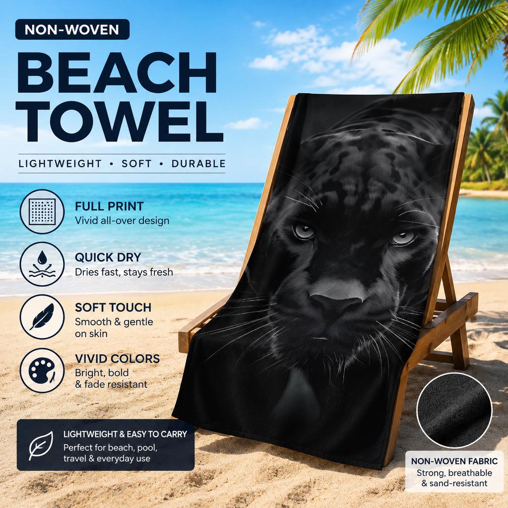 Toalla de Playa Pantera Negra Impresión Plana Toallas de Baño de Animales Salvajes para Adultos Manta Grande de Microfibra para Piscina Decoración de Viaje al Aire Libre