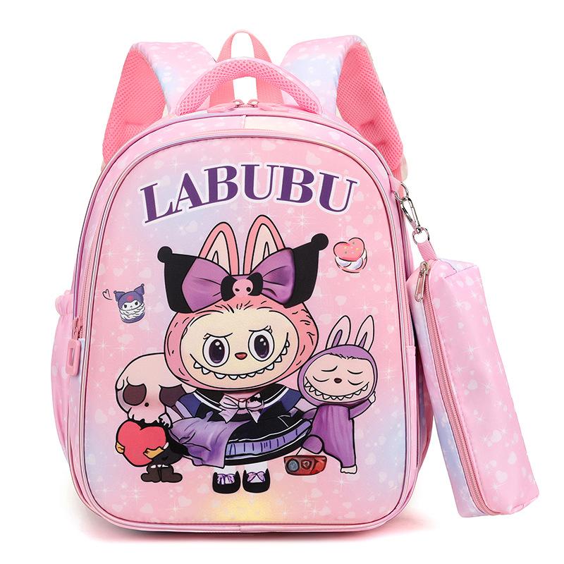 School Bag Labub Backpack School Bag Primary School Students Cute Cartoon School Bag Boys and Girls Burden Reduction Bag