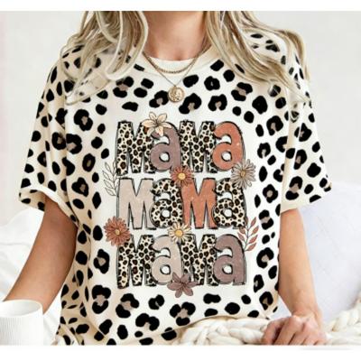 Funny Leopard Letter Mama Colorful Print Women's Short Sleeves T-Shirt Loose Casual Summer Outdoor Street Women's Tees Tops