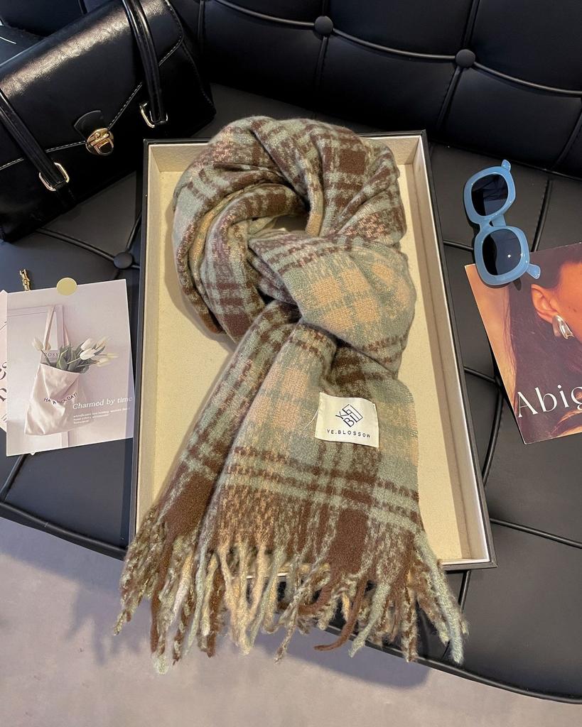 Atmosphere blue coffee plaid scarf women's new warm versatile plaid scarf student couple thickened shawl