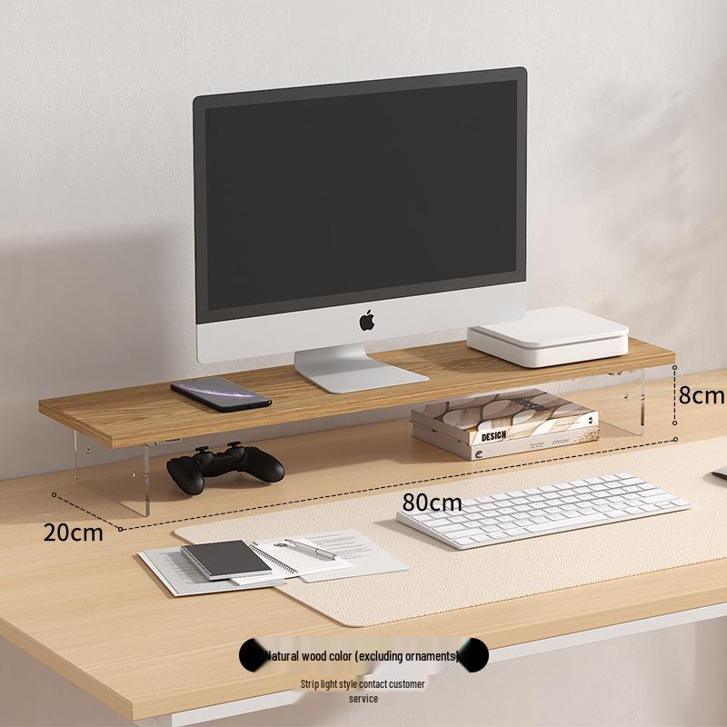 Akrylowy i Drewniany Stojak na Monitor z Przechowywaniem - Podwyższenie na Biurko