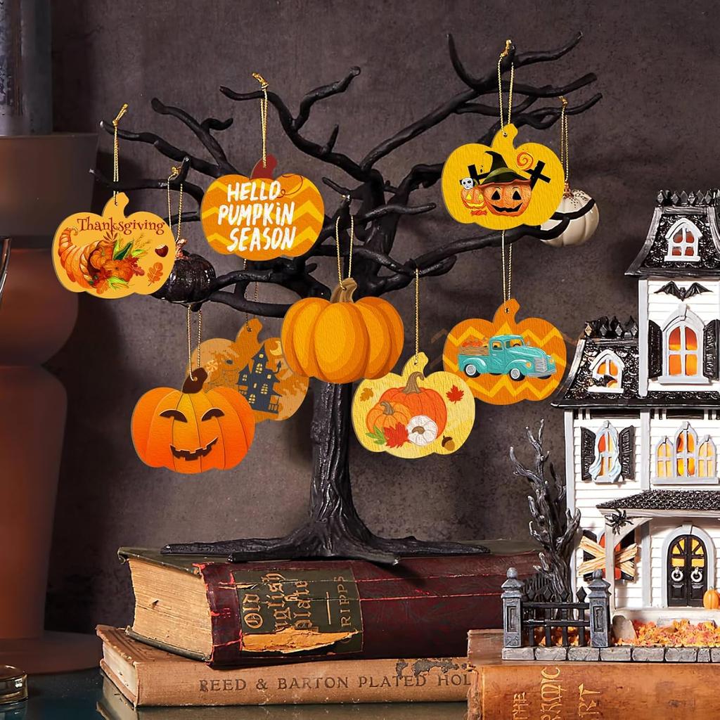 6pcs Wooden Pumpkin Decorations Painted For Halloween And Thanksgiving, Hollow Diy Blank Unfinished Pumpkin Wooden Round Disc