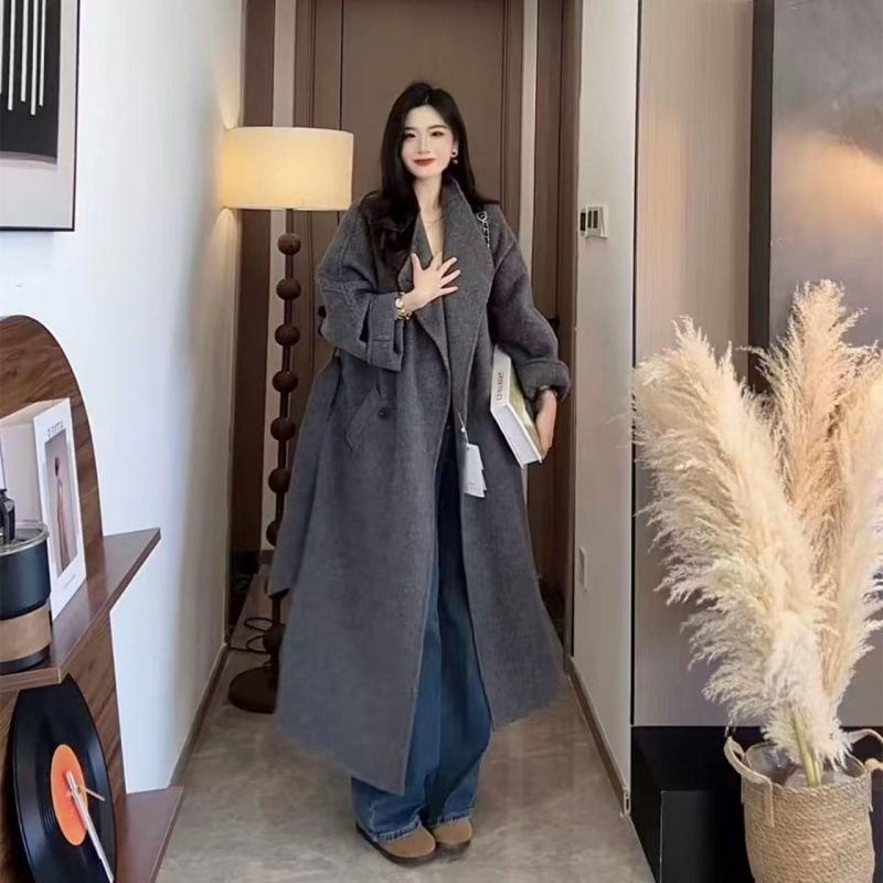 

Длинное шерстяное кашемировое пальто в стиле Хепберн для женщин - осень/зима M серый