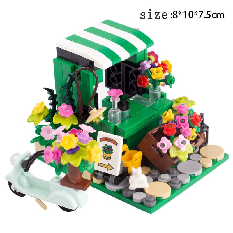 MOC Essensstand Bausteine Telefonzelle Toilette Stadt Straßenszene Pizza Hot Dog Eiswagen DIY Blumenbeet Kirche Steine Spielzeug