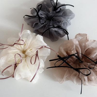 Mesh Streamer Bow Large Intestine Hair Band High Elasticity Versatile Head Flower Fashion Hair Accessories Women's High Sense
