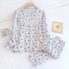 New spring and summer ladies pajamas long-sleeved trousers two-piece cotton crepe large size flower pullover home service suit