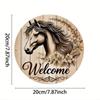 Vintage Metal Sign Horse Flowers Wall Decor 8x8 Inch