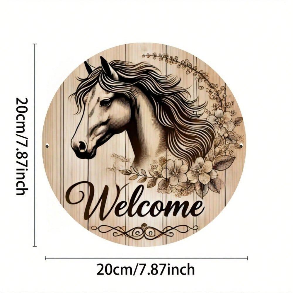 Vintage Metal Sign Horse Flowers Wall Decor 8x8 Inch