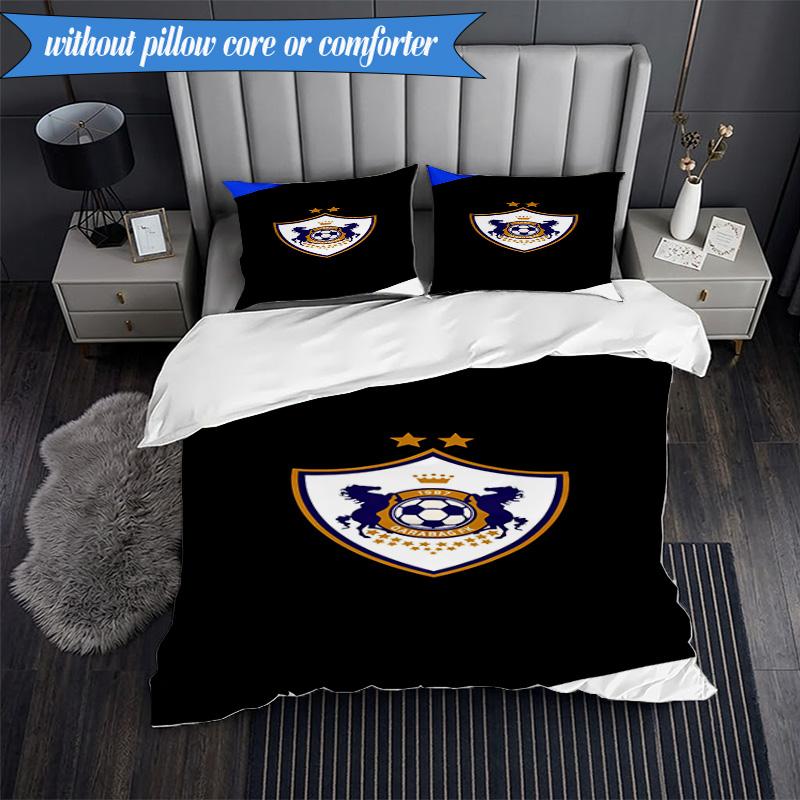 3PCS Qarabag Soccer Team Crest Design Bedding Set 2D Printing (Includes 1 Duvet Cover + 2 Pillowcases Coreless), Bedroom decor,Fan gift