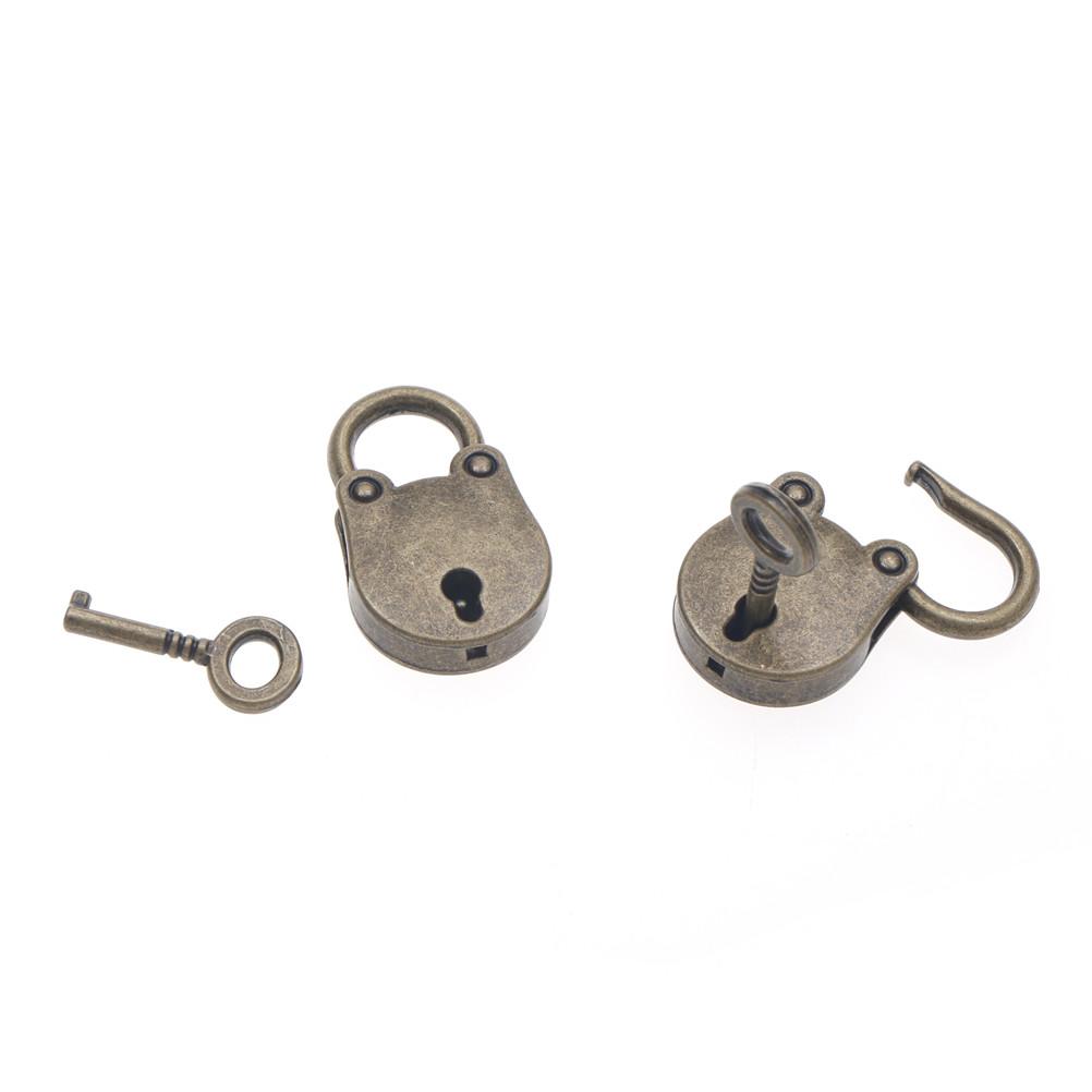 1PCS Metal Old Vintage Style Mini Padlock Small Luggage Box Key Lock Copper Color