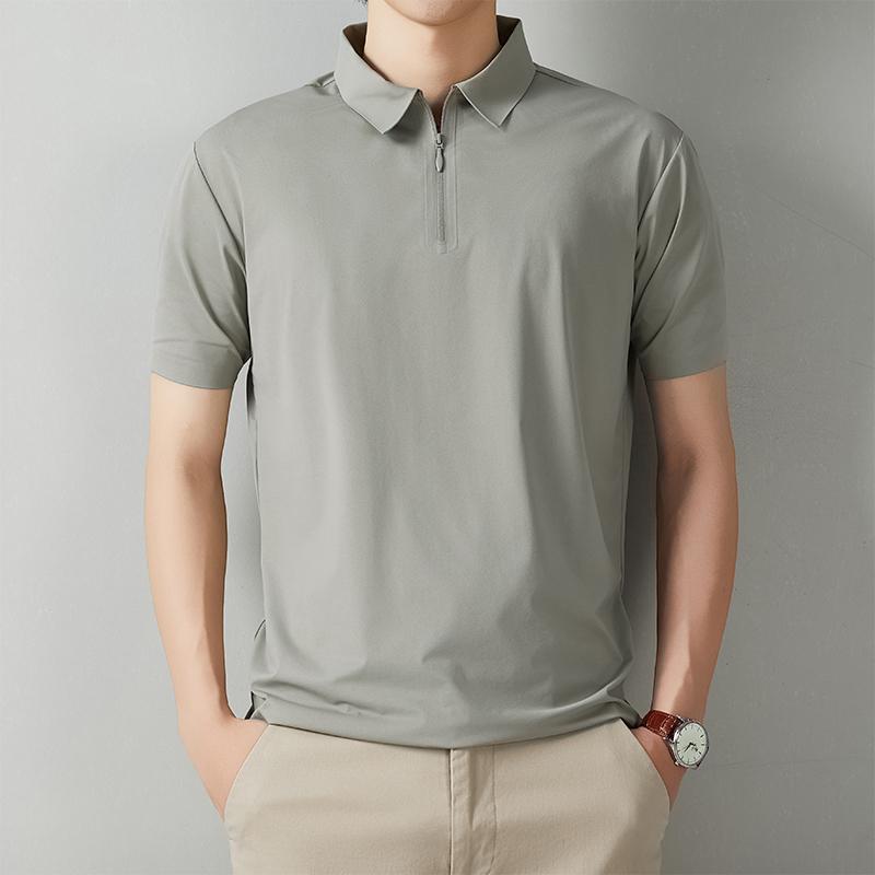 

Short-sleeved ice silk seamless half-zip short-sleeved men s summer thin style breathable POLO stretch 3XL зелений