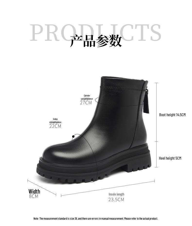 Red Dragonfly Women's Thick-Soled Ankle Boots Mid-Calf Slimming, Plus Velvet Warm Leather Boots - New 2024 Autumn/Winter Collection