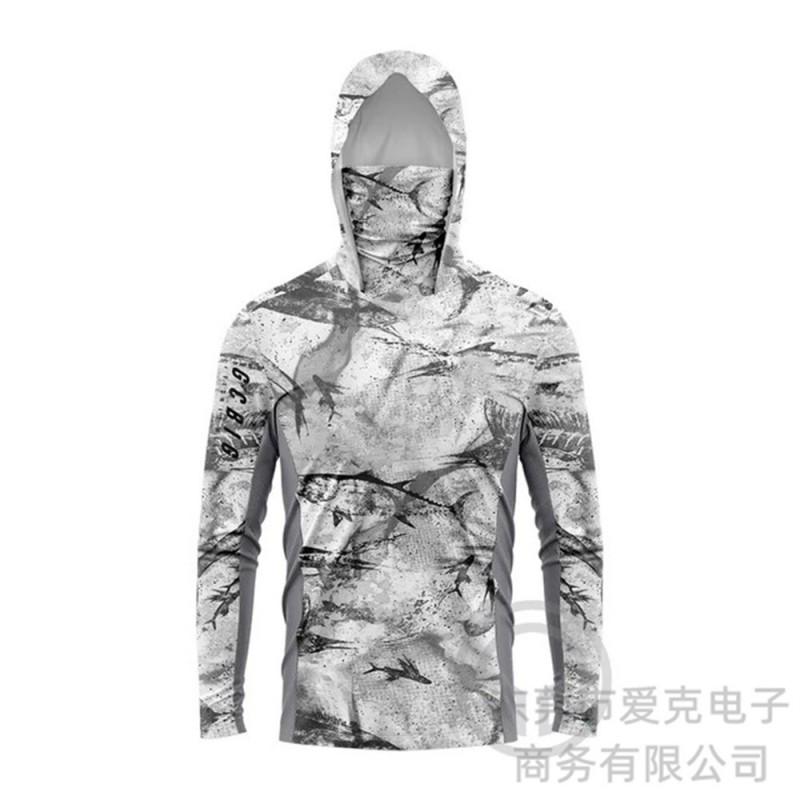 Mens Quick-Dry Fishing Shirt With Hood Face Cover UV Protection Outdoor Angling Top Lightweight Breathable Summer Wear