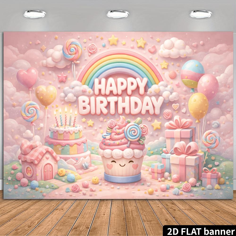 2D Planar Birthday Party Banner Background - Pink Sweet Birthday Theme Suitable for Indoor and Outdoor Birthday Celebrations