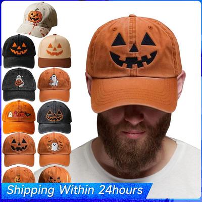 Halloween Pumpkin Face Baseball Hat for Men Women Pumpkin Embroidery Baseball Cap for Outdoor Activities Beach Camping Picnic