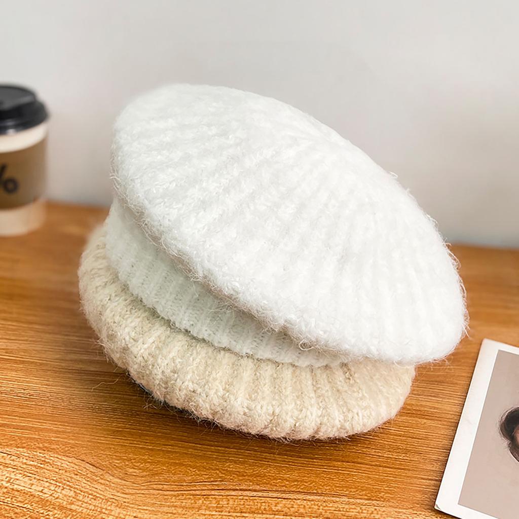 Winter Knit Wool Berets Hat for Women Outdoor Warm Crochet Octagonal Cap Korean Solid Color Painter Artist Hats