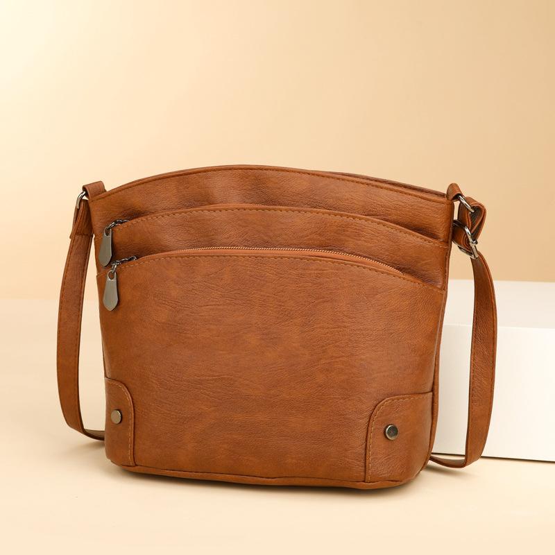 New multi-layer bucket bag large-capacity messenger bag retro shoulder bag fashionable versatile multi-functional messenger bag