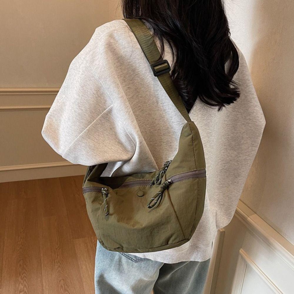 Large Capacity Nylon Dumpling Bag Solid Color Underarm Bag Portable Sports Shoulder Bag  Girls