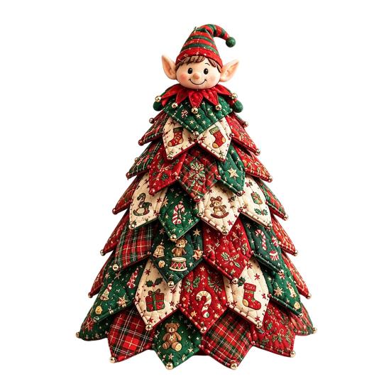 DIY Fabric Quilted Tree Decoration Christmas Kit,3D Patchwork Craft Set for Handmade Holiday Decor Home Beginners,Tabletop with Snowman/Reindeer/Santa