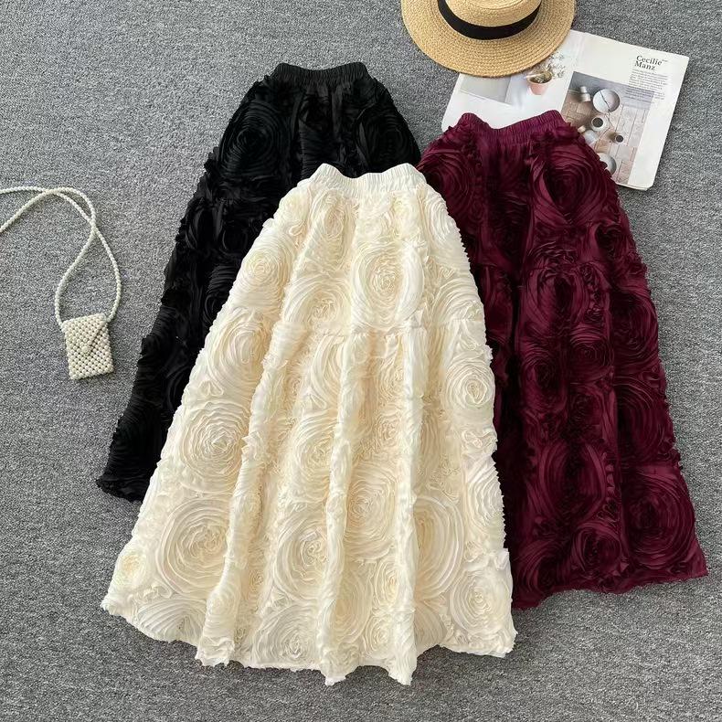 Europäischer Retro-Stickerei-Blumen-Netzrock - Eleganter Schirmstil für Frühling und Herbst