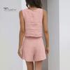 2 Pcs/Set Women Tank Top Shorts Set Square Neck Sleeveless Loose Top High Waist A-line Trousers Casual Daily Wear Vest Pants Set