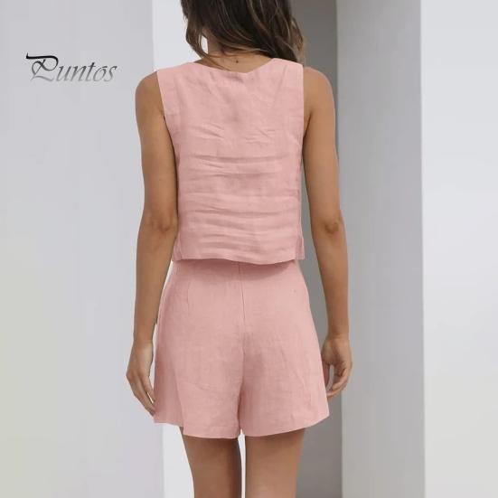 2 Pcs/Set Women Tank Top Shorts Set Square Neck Sleeveless Loose Top High Waist A-line Trousers Casual Daily Wear Vest Pants Set