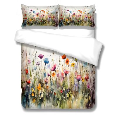 Juego de Funda Nórdica de Flores Turquesa Acuarela Tamaño King Queen Doble Completo Twin Individual Juego de Ropa de Cama