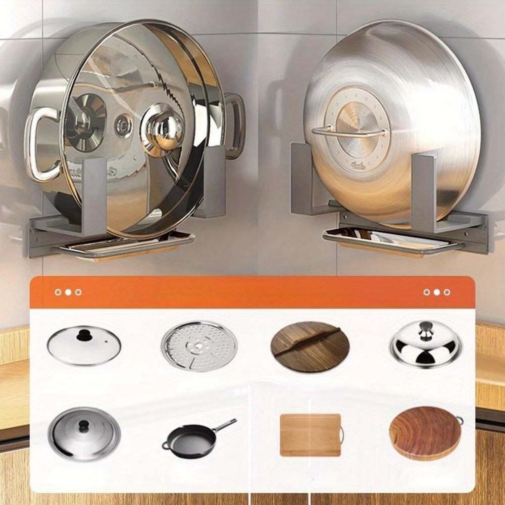 1PC Pot Lid Holder Organizer Rack Wall Mount Pot Lid with Tray Kitchen Cabinet Door Bakeware Pans Trays Storage Rack
