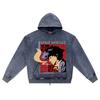 DTG Print Knitted Denim Zip-Up Hoodie Anime Streetwear 10 Brother Print Zipper Hoodies  