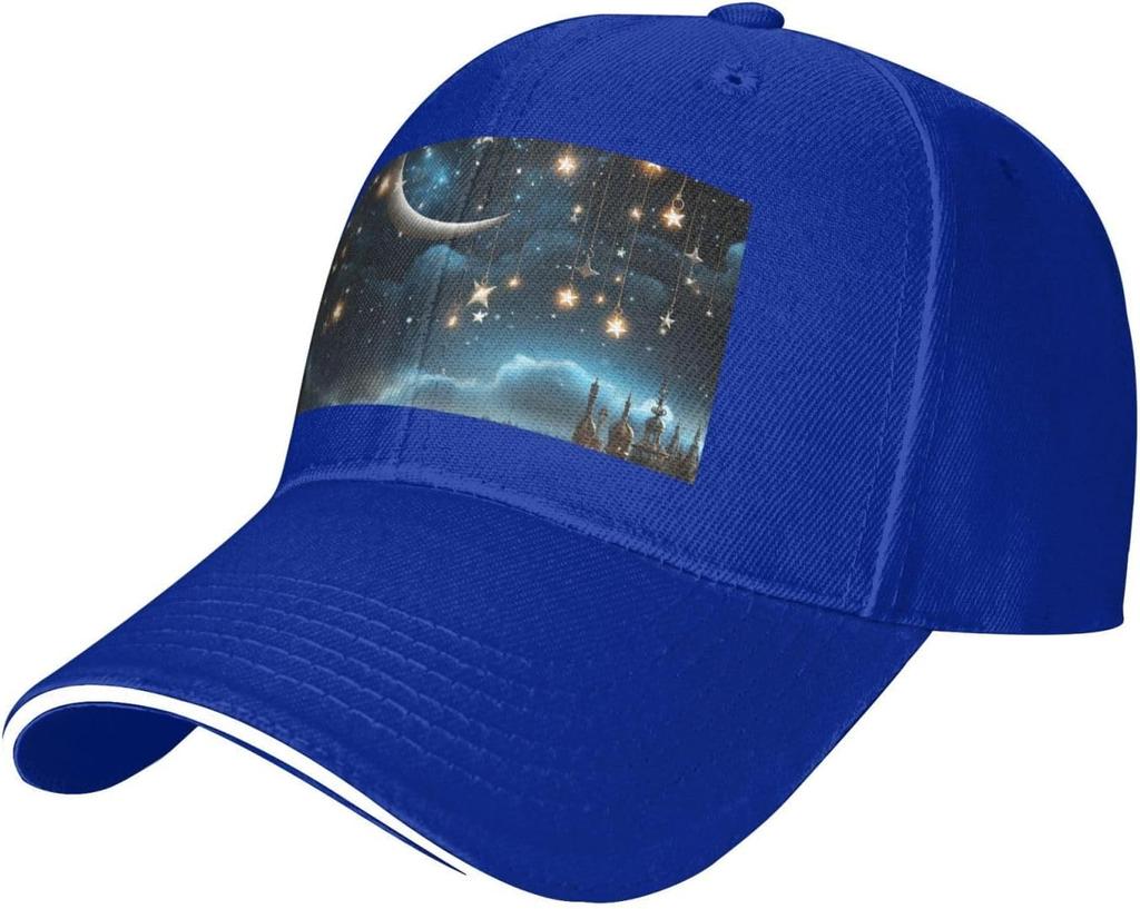 Night Sky Moon Stars Print Baseball Cap Polyester Adjustable Casual Sun Protection Trucker Hat Unisex