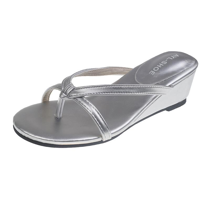 Pegged Heels Flip-flops, Women s Shoes, Toe-capped Thick-soled Slip-on Flip-flops 35 серебряный
