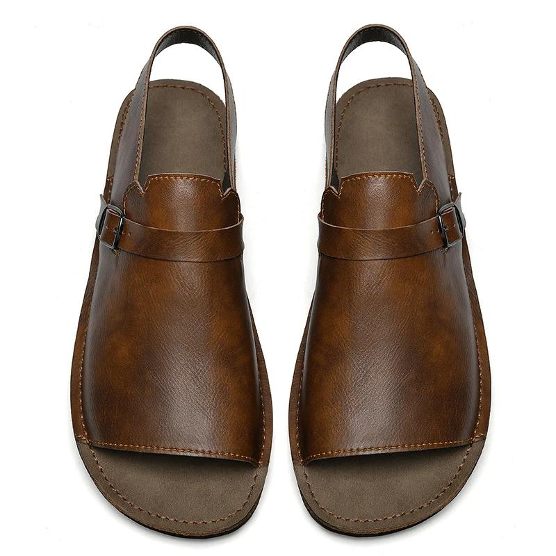 Fashion British Style Casual Leather Outdoor Trekking Hiking Beach Shoes Flat Designer Soft Bottom Sandal Outdoor Antiskid Walking Shoes