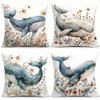 Dreamy Watercolor Whale Flowers Digital Printing Pillow Cover Short Plush Suitable Living Bedrooms Sofas Throw Cushion Cover