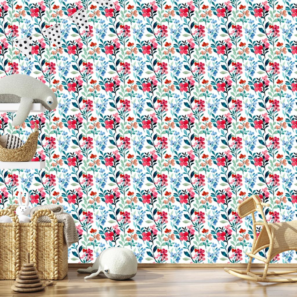 White and turquoise flowers wallpaper for living room and bedroom 50x1000
