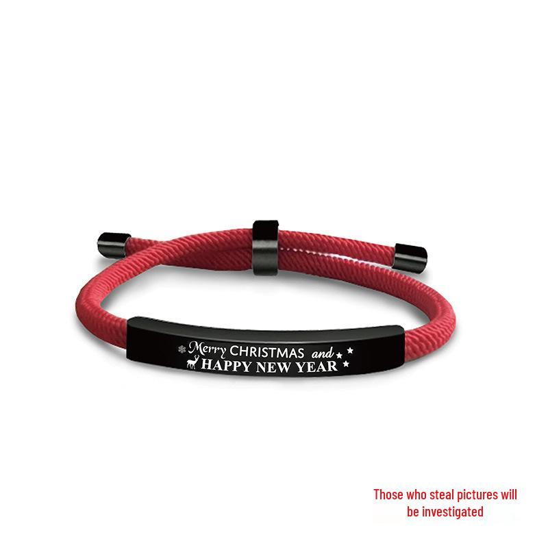 Stainless Steel Black Red Woven Rope Bracelet - Trendy European and American Fashion, Engraved, Christmas Gift