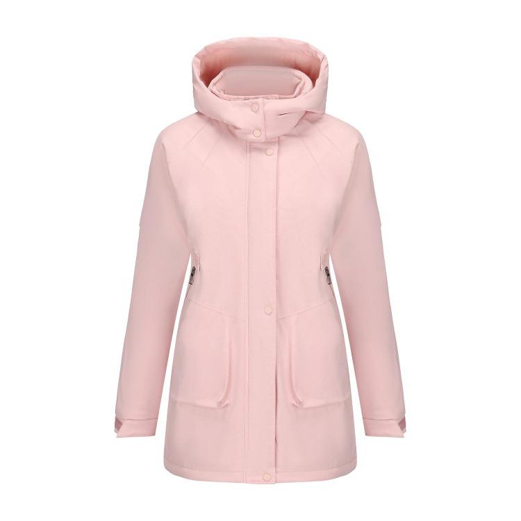 Windproof Fleece Lined Parka Jackets for Women Detachable Hooded Windcheaters Outdoor Hiking Mountaineering Warm Zipper Coats