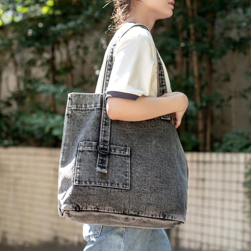 Retro Denim Bag Women's Large-capacity Shoulder Portable Shopping Bag Niche Casual Versatile Canvas Tote Bag