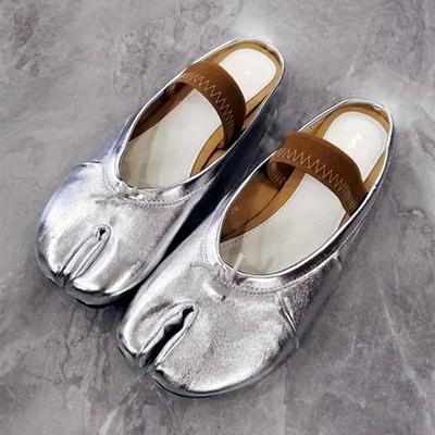 Fashion New Design Split Toe Flat Mules Shoes Women Autumn Fashion Silver Elastic Strap Casual Light Cozy Loafers Elegant Mary Jane Shoe