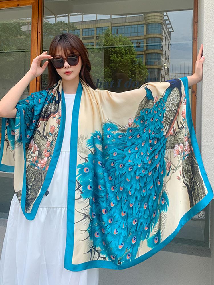Satin Hijab Women Silk Scarf Animal Print Shawls Lady Femme Mujer Bandana Scarve Sarong Beach Wrap Pareo Bufanda Stoles Foulard