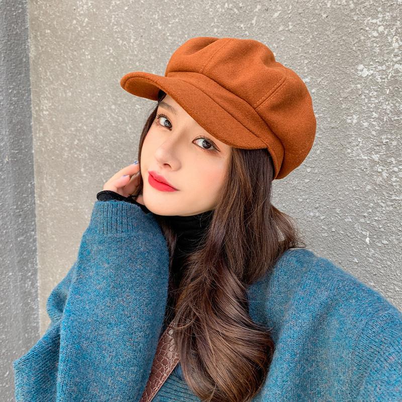 ins octagonal hat autumn and winter black beret versatile British retro newsboy hat trendy hat