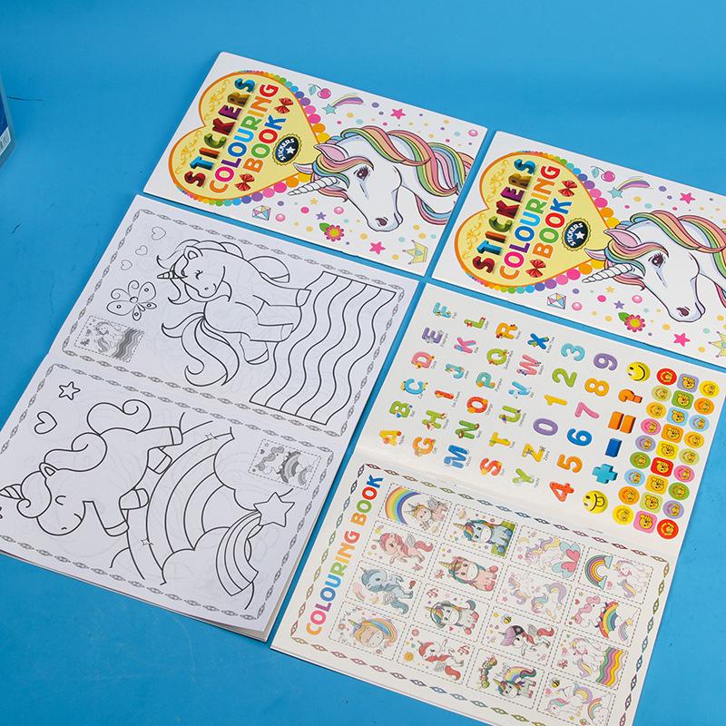 A5 Cartoon Einhorn Mal- und Stickerbuch für Kinder