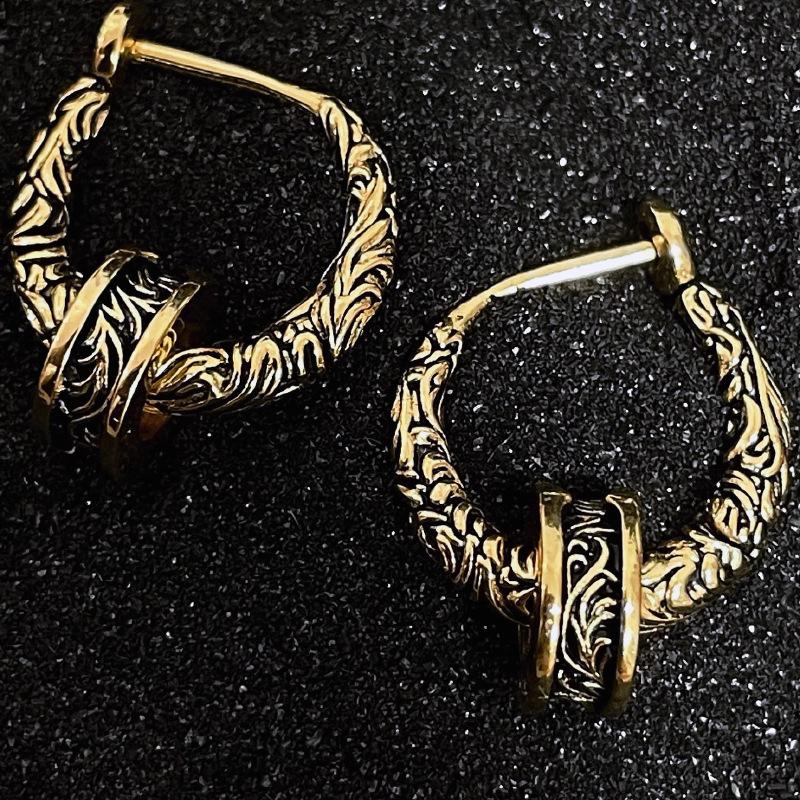 

Retro Heavy Industry Niche Ancient Gold Tang Grass Pattern Earrings Female Fashion Light Luxury High-level Sense of Antique Earrings Casual Daily