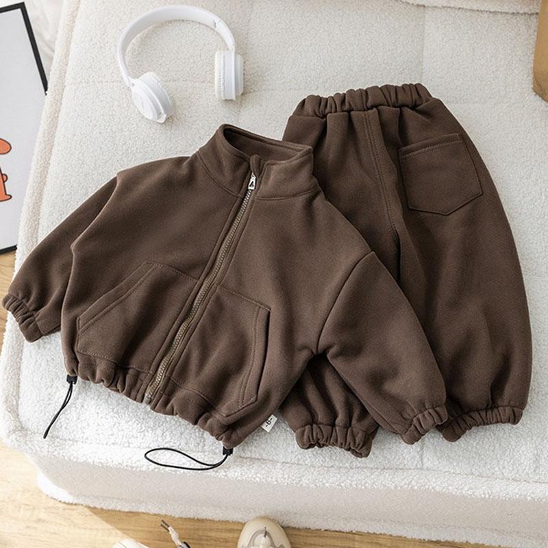 Baby Clothing Sets Children Fleece Casual Zipper Jacket Coat Pants 2Pcs Outfit Girl Boy Kids Korean Style Sport Suit