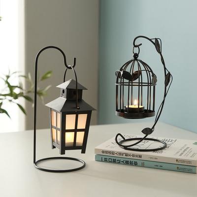 Iron Craft Birdcage Candle Lamp Hollow Black Leaf Candle Holder White Suspension Design Iron Candlestick Ornaments Wedding