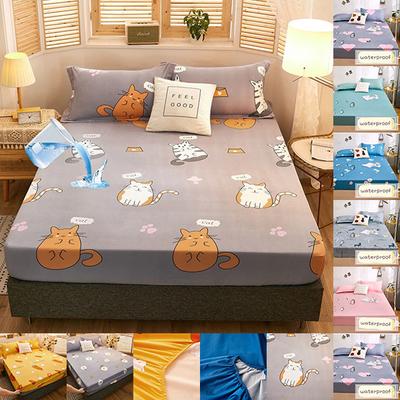 Waterproof Bedcover Printing Bed Mattress Protector Cover Fitted Sheet Bed Linen With Elastic Band Bedspread